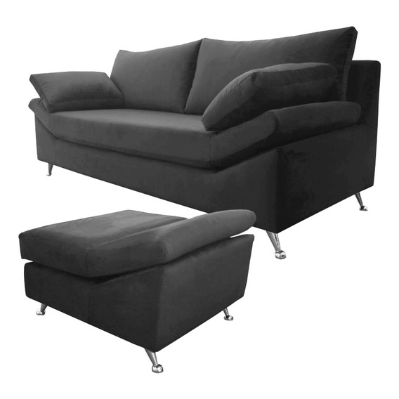 Sillon Sofa 3 Cuerpos + Puff Premium Chenille Patas Cromadas