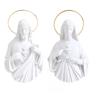 Conjunto Sagrado Coração Jesus E Maria Pó De Mármore Parede