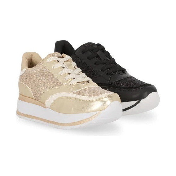 Tenis Dama Casual Negro Y Oro Slim On Duo Pack 223