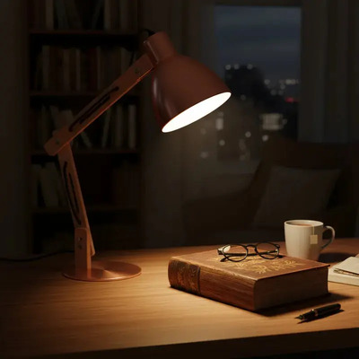 Lampara Velador Moderno Cobre Genk Vintage Madera Apto Led Cobre