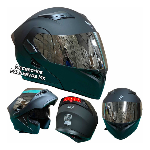 Casco Negro Mate Stop Led Luz Abatible Certificado Pulsar 