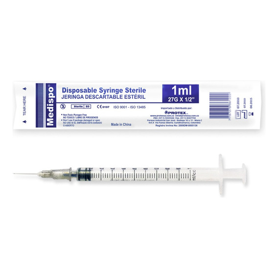 Jeringa Desechable Medispo Insulina 1 Ml X 100 Unidades