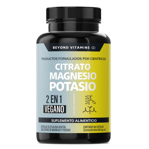 Citrato De Magnesio + Potasio 1500mg Con Platano En Polvo, Curcuma Y Arroz | Sin Rellenos | Magnesium Citrate + Potassium Citrate - 180 Capsulas