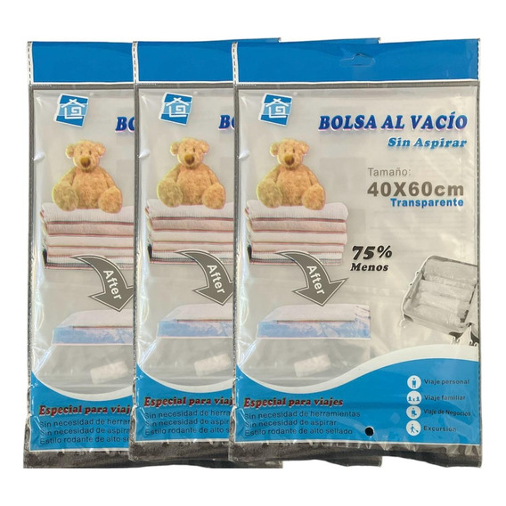 Pack 3 Bolsas Al Vacio, Guarda Ropa Para Viaje (sin Aspirar)