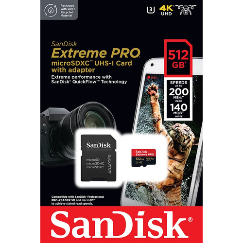 Tarjeta de memoria SanDisk Extreme PRO SDXC UHS-I de 512 GB - C10, U3, V30, 4K UHD, tarjeta SD
