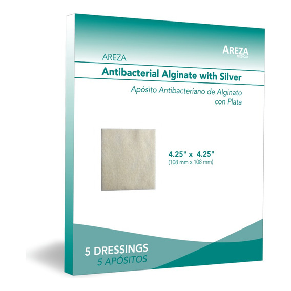 Gasa antibacterial Areza Medical Alginato de calcio y plata de 10.8cm x 10.8cm x 5u