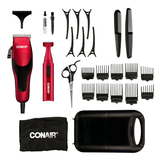 Kit Maquina Para Cortar Cabello Cortadora Conair Roja 27 Pzs