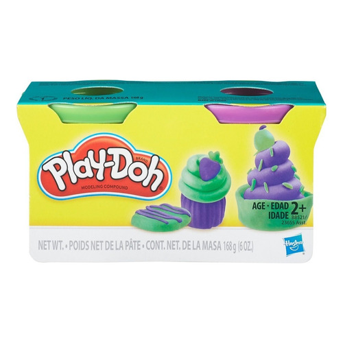 Play Doh Pack X 2 Latas De Masa Colores Clásicos Hasbro Color Verde y Violeta