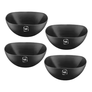 Kit 4 Pçs Saladeira 2l Bowl Tigela Multiuso Redonda Preto 