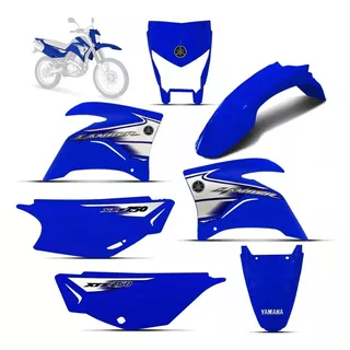 Kit Carenagem Xtz Lander 250 2015 Azul E Branco Adesivada