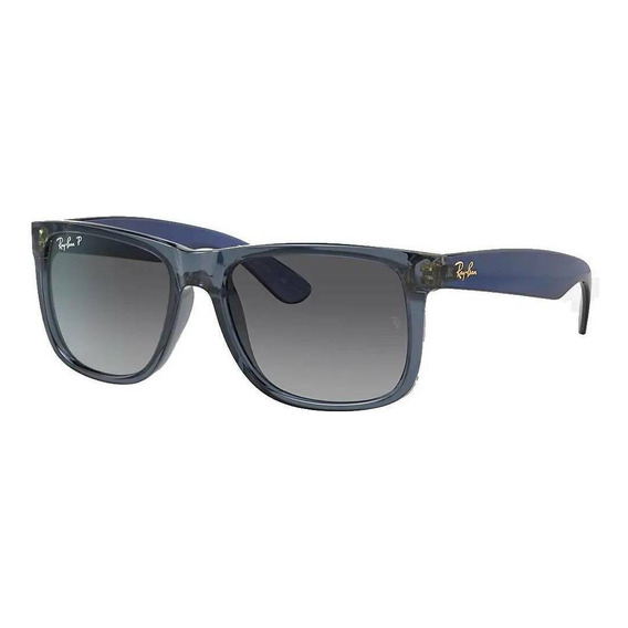 Anteojos de sol polarizados Ray-Ban Justin RB4165 Small con marco de nailon color polished transparent blue, lente grey degradada, varilla polished transparent blue de nailon