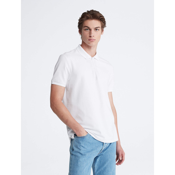 Polo Blanco Manga Corta Calvin Klein Cierre Hombre