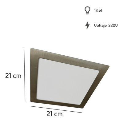 Plafon Embutir Led 18w Acero Cuadrado Panel  Luz Desing