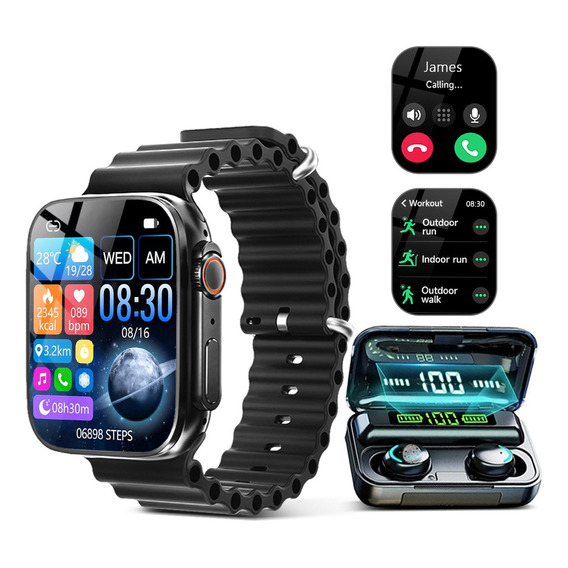 Smartwatch Hailiases Hailiases t800 ultra Sport 1.99" caja 14mm de  titanio negra, malla  negra de  gel de silice mesh y bisel  negro de  gel de silice Hailiases