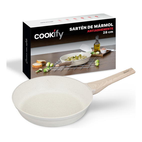 Sartén Antiadherente 28 cm Cookify | Stone-Tech Series | Libre de PFOA, Cocina Saludable. Color Mármol Beige