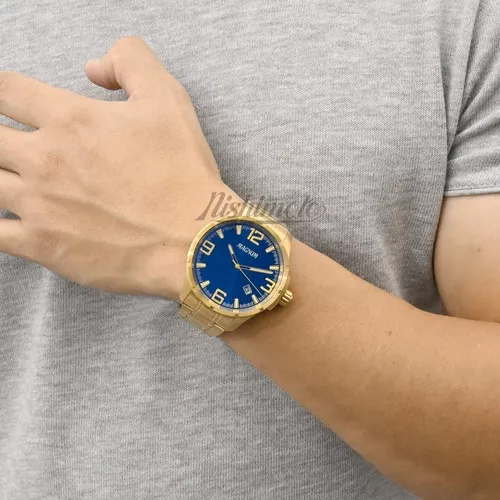Relógio Magnum Masculino Ma34781l Dourado Azul Aço