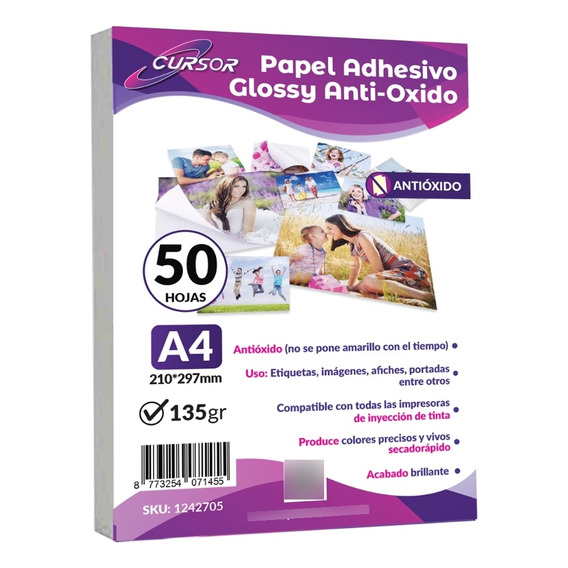 Papel Adhesivo Glossy Antioxido A4/135g/50 Hojas