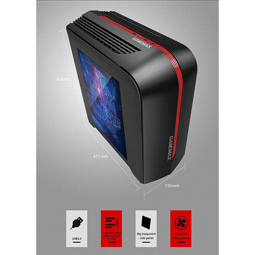 Gabinete Micro Atx - GameMax Centauri Black – Red H601BR
