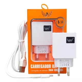 Carregador Turbo D Celular Tipo V8 Fonte 2usb Cabo De 1metro Cor Branco