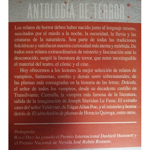 Antología De Terror, De Vários Autores., Vol. Único. Editorial Editores Mexicanos Unidos, Tapa Blanda En Español, 2017