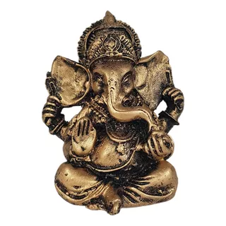 Estátua Ganesha Hindu Sorte Prosperidade Sabedoria Resina Cor Ouro
