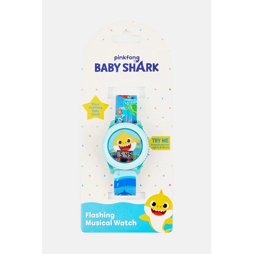 Reloj Baby Shark Pink Fong Flashing Musical Watch Color de la correa Azul Color del fondo Azul