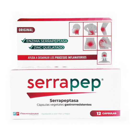 Serrapep 12 Cápsulas Ayuda Disminuir Procesos Inflamatorios Sabor No