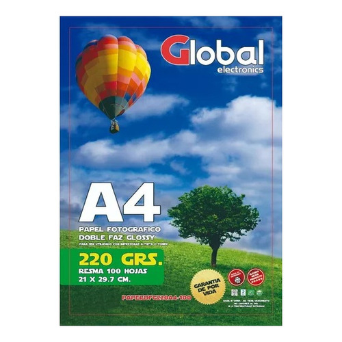 Papel Foto A4 Bifaz Doble Faz 220gr 100 Hojas Glossy Global Color Blanco