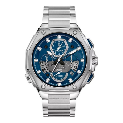 Reloj Bulova Precisionist Original De Acero Para Hombre Correa Plateado Bisel Plateado Fondo Azul