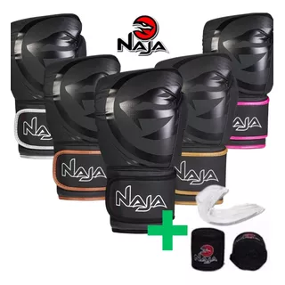 Kit Luva Muay Thai Boxe Naja Black Line Com Bucal E Bandagem