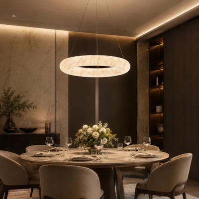 Colgante Led Moderno Alabastro Orbita 60w Calido 60øcm Blanco
