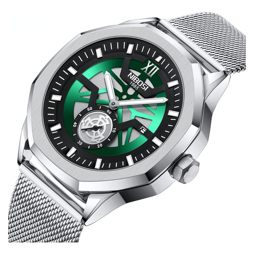 Reloj Nibosi Fashion Luminous Quartz Para Hombre Color Del Fondo Verde Plata