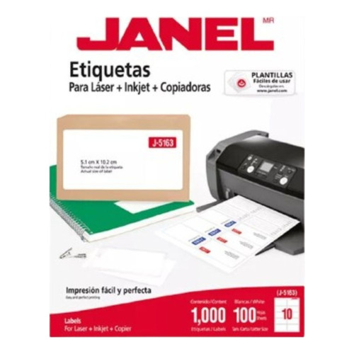 Etiquetas Blancas Janel J-5163 De 5.1x10.2 Cm Paq. C/100 Color Blanco