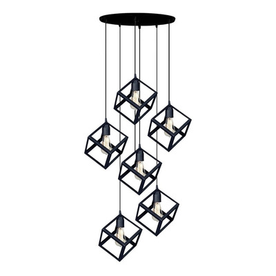 Colgante 6 Luces Jaula Cubo Base 48cm Moderno Apto Led 1007