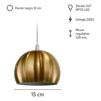 Lampara Colgante 1 Luz 15cm Oro Diseño Moderno Apto Led