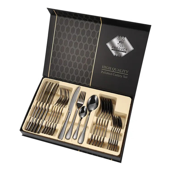 Juego De Cubiertos Set De 24 Piezas Acero Inoxidable Negro