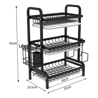 Escurridor Platos Metal Negro 3 Niveles Sobre Mesada - Lnf