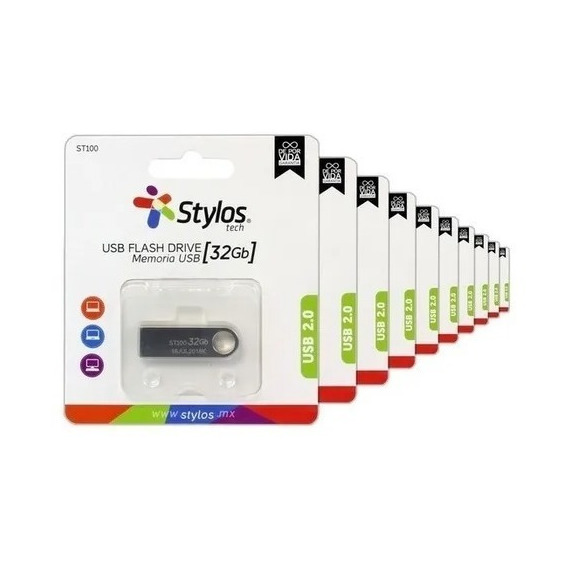 Kit 20 Memoria Usb 32gb Stylos Tech St100 2.0 Plateado