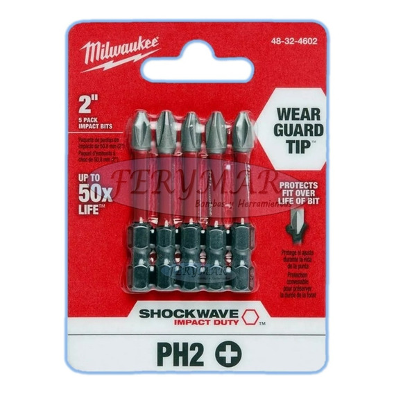 Puntas Bits Llave De Impacto Milwaukee Ph2 X 5 Pc 48-32-4602