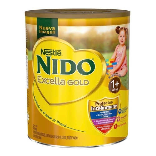 Leche de fórmula en polvo Nestlé Nido Excella Gold en lata de 1 de 2kg - 12 meses a 3 años