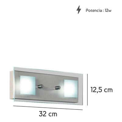 Aplique 2 Luces Batti 12w Acero Vidrio Templado 4622ac King