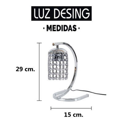 Lampara Velador Lyon Cc Led Cromo Cristal Cairel Moderno