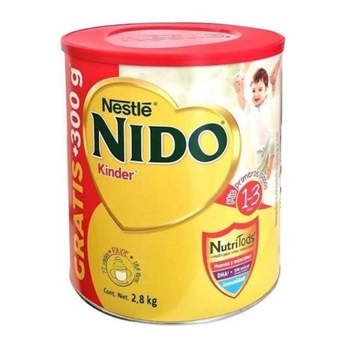 Leche de fórmula en polvo sin TACC Nestlé Nido Kinder en lata de 2.8kg - 12 meses a 3 años