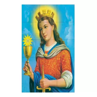 Quadros Decorativos Católico Mosaico Em Azulejo Ultra Brilho Cor Santa Bárbara