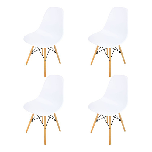 Silla Para Comedor Moderna Tipo Eames 4 Pzas Patas Madera Color de la estructura de la silla Blanco