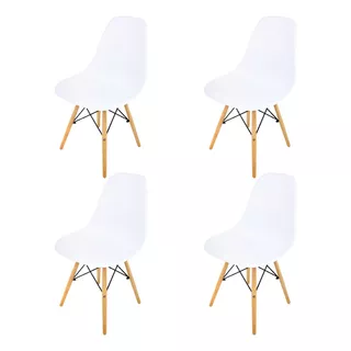 Silla Para Comedor Moderna Tipo Eames 4 Pzas Patas Madera Color De La Estructura De La Silla Blanco