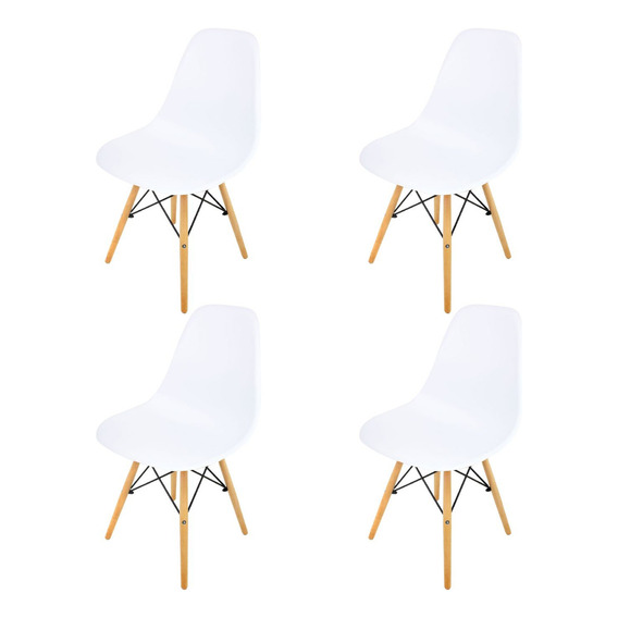 Silla Para Comedor Moderna Tipo Eames 4 Pzas Patas Madera Color de la estructura de la silla Blanco