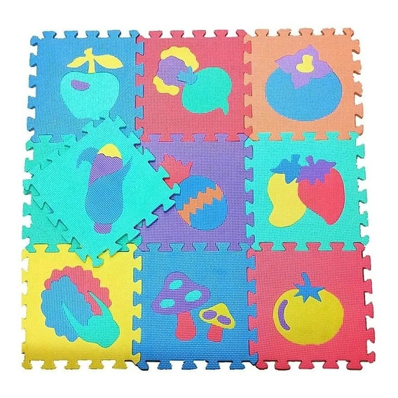 Alfombra Goma Eva Set 10 Cuadros Frutas 30x30 Bebes Niños