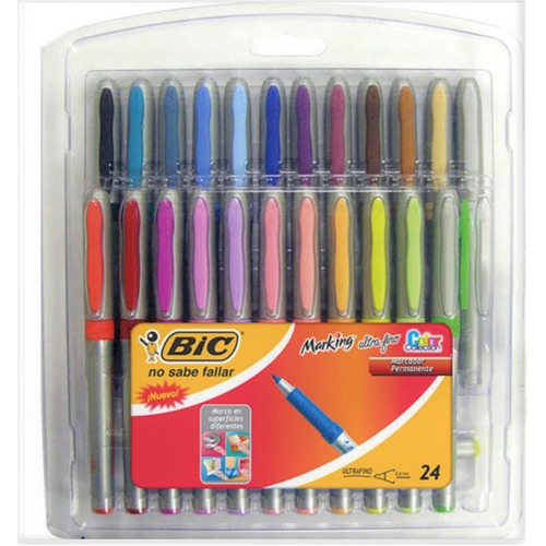 Marcador Permanente Bic Marking Punto Ultra Fino 24 Piezas