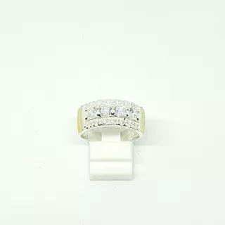 Anillo De Plata Con Oro Ancho Con Zirconia Cubic Mujer R135